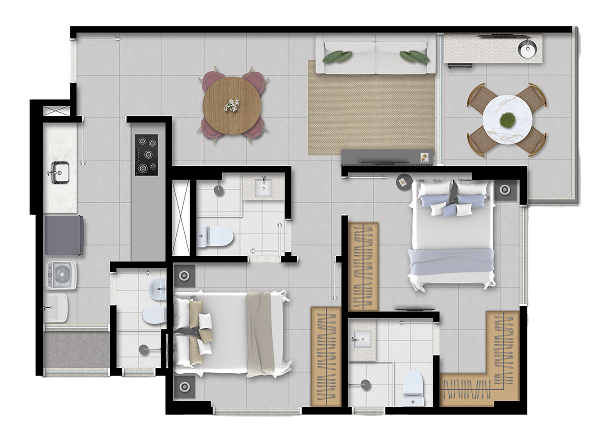 2 Suítes | 62m² - Planta